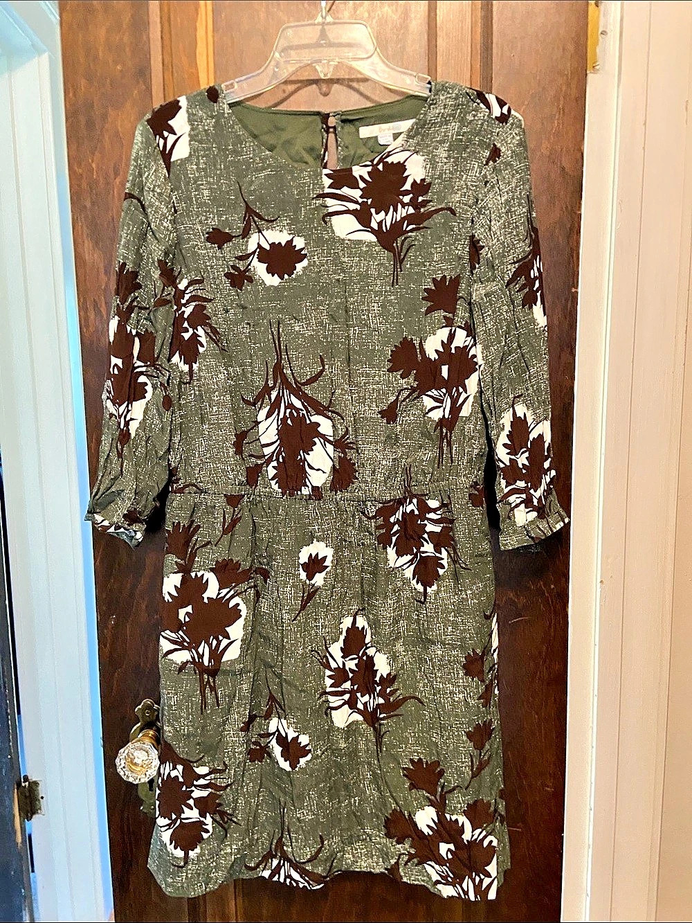 Boden Floral Mini Dress in Green & Brown Size 12 NWT